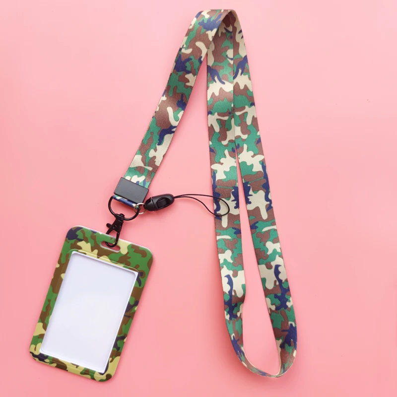 Fashion Men's Camouflage Card Case Lanyard ID Badge Holder Bus Card Cover Door Card Credit Card Holders Neck Strap