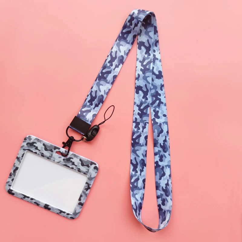 Fashion Men's Camouflage Card Case Lanyard ID Badge Holder Bus Card Cover Door Card Credit Card Holders Neck Strap