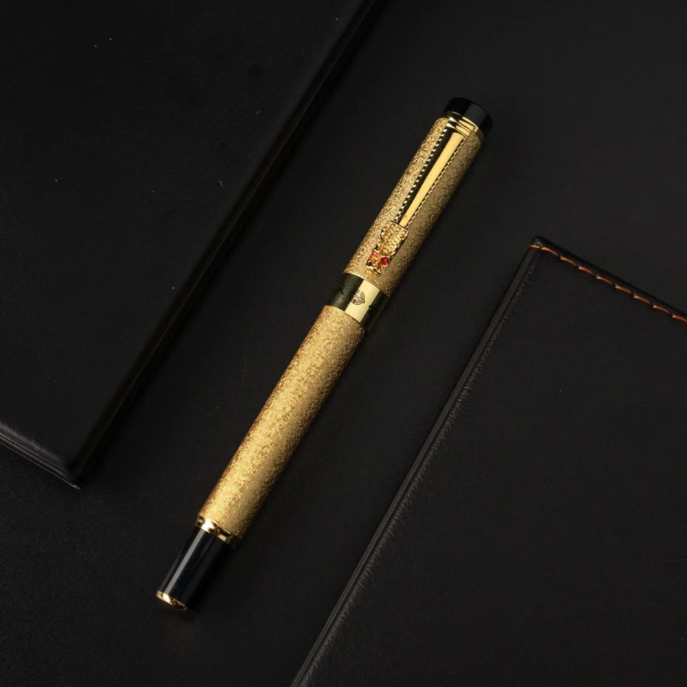 New Luxury Pen High Quality Frosted Golden Dragon Business Office Fountain Pen Student School Stationery Supplies Ink Pens