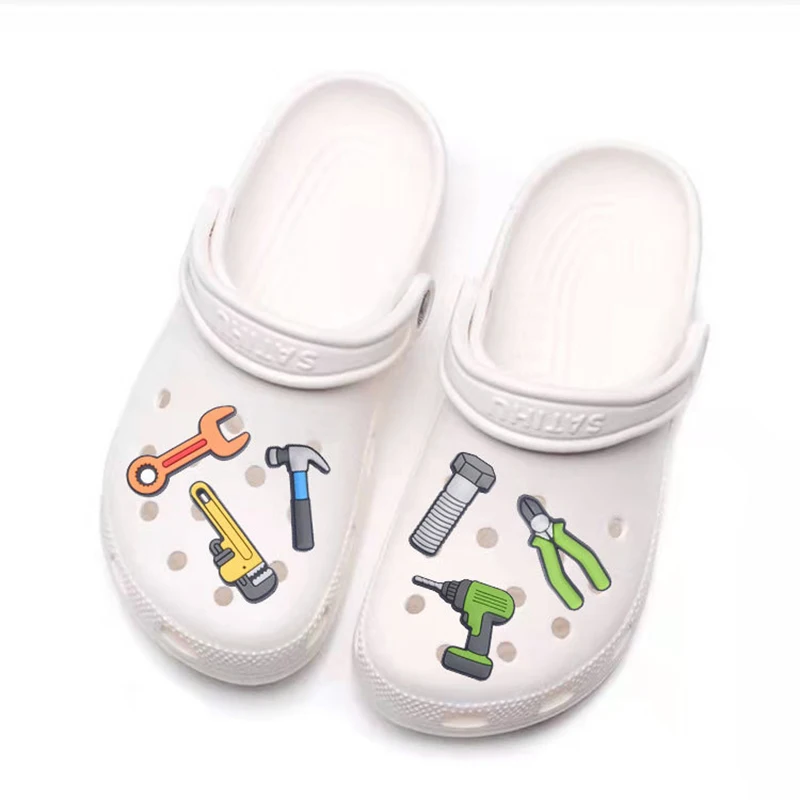Hot Sale 1 Pcs Tool Pvc Shoe Charms for Crocs Accessories Pin DIY Shoe Bracelet Wristband for Men Party Favor Gifts