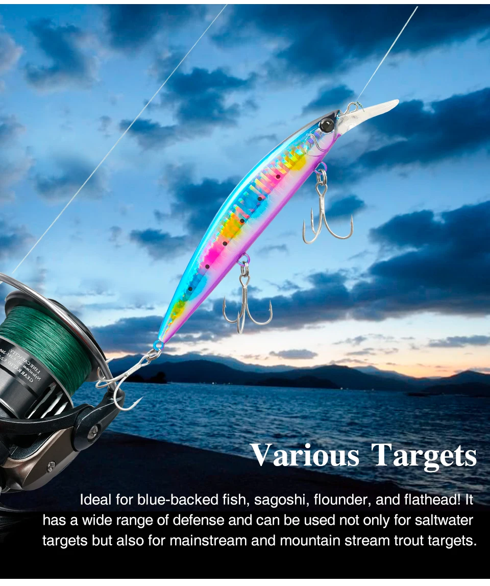 TSURINOYA 110S 110mm 37g Heavy Sinking Minnow Hard Artificial Plastic Sea Fishing Lure WIZARD Max 80m Ultra Long Casting Bait
