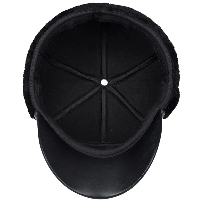 Winter Warm Hat Men Black Leather Fur Baseball Cap Men Snapback Women Casquette Bones Dad Caps Gorras Earflaps Thicken Hat