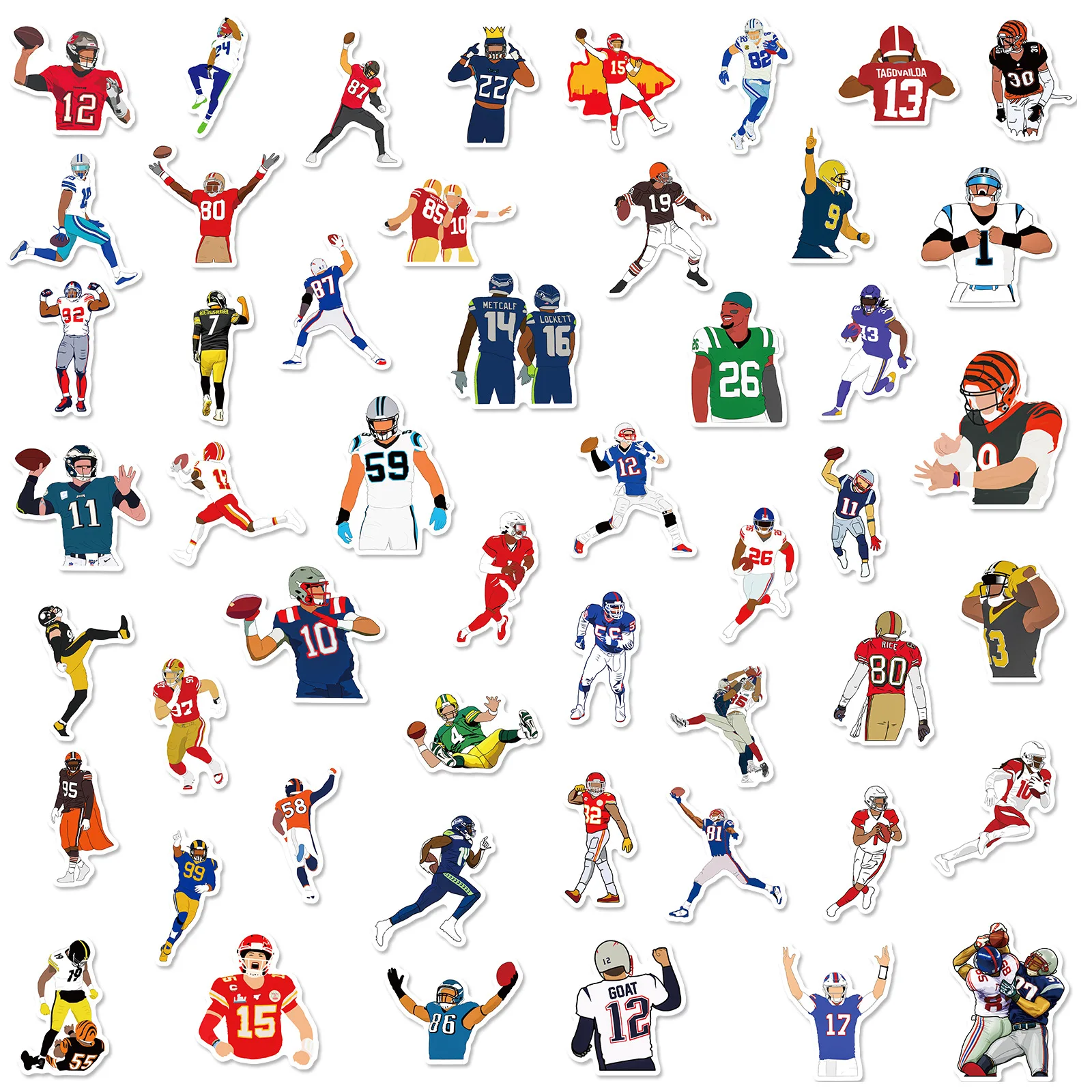 50PCS American Rugby Football Stickers PVC Decal Travel Luggage Guitar Fridge Laptop Waterproof Cool Kid Graffiti Sticker