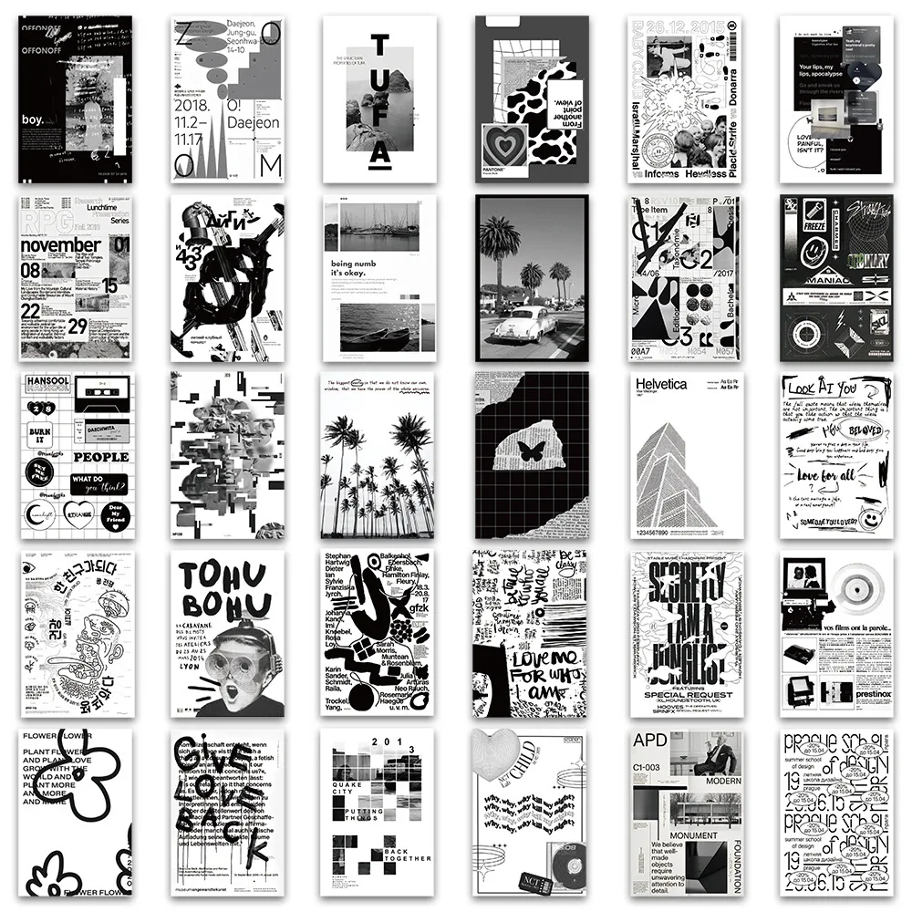 10/30/60pcs Cool Black White Art Graffiti Stickers Ins Style Poster Decals DIY Phone Skateboard Fridge Notebook Car Decoration