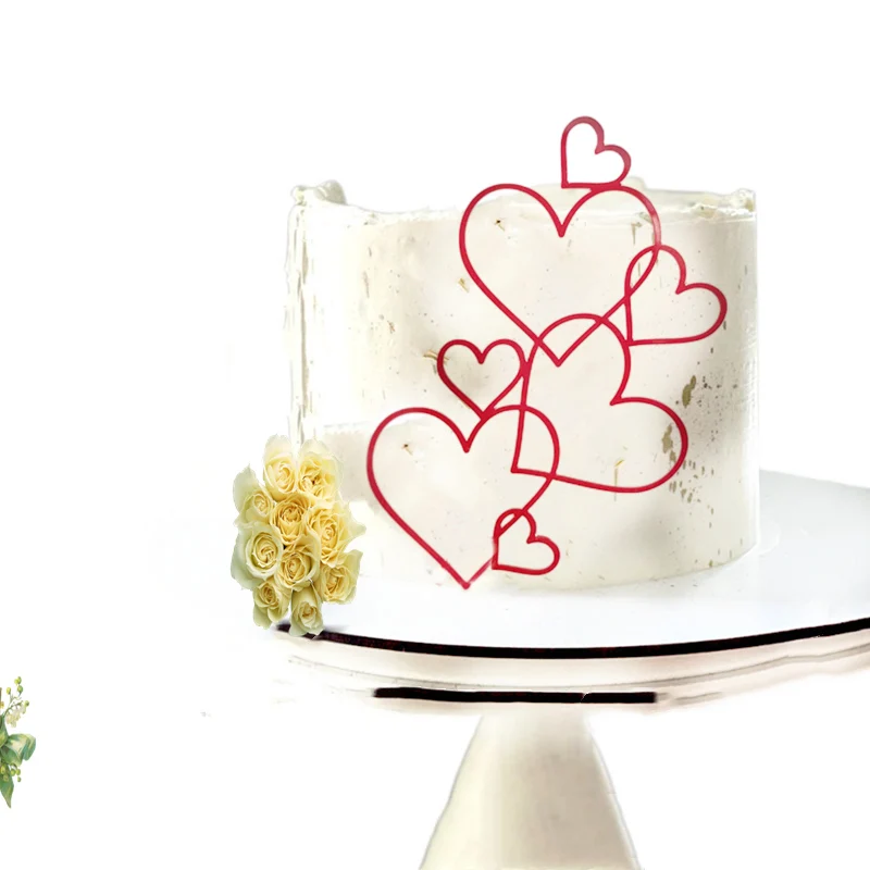 New love Heart Birthday Cake Topper Red Gold Acrylic Wedding Cake Toppers Gift Decoration Valentine's Day party Baking Supplies