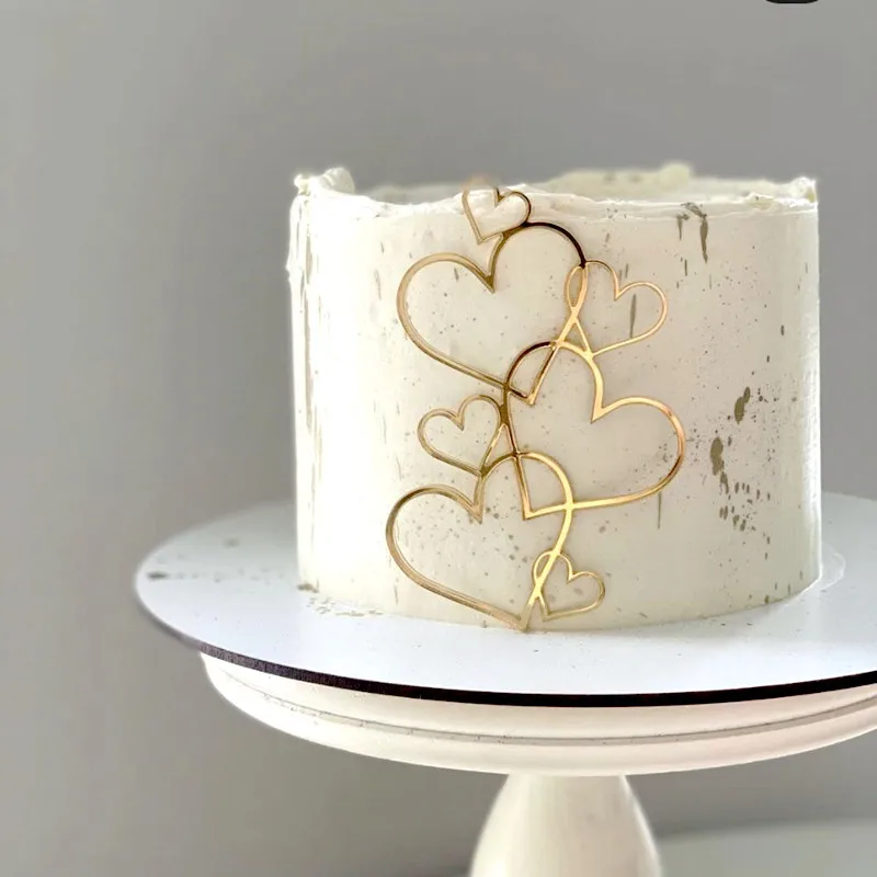 New love Heart Birthday Cake Topper Red Gold Acrylic Wedding Cake Toppers Gift Decoration Valentine's Day party Baking Supplies