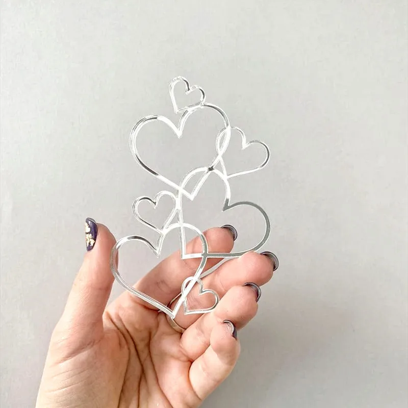 New love Heart Birthday Cake Topper Red Gold Acrylic Wedding Cake Toppers Gift Decoration Valentine's Day party Baking Supplies