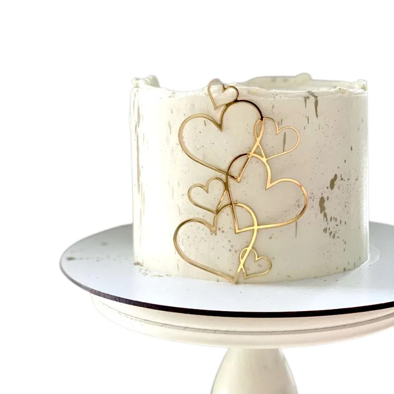 New love Heart Birthday Cake Topper Red Gold Acrylic Wedding Cake Toppers Gift Decoration Valentine's Day party Baking Supplies