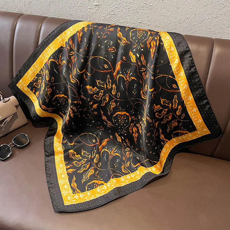 Print 70cm Silk Satin Headkerchief Women Luxury Design Neck Tie Scarf Female Hair Hand Wrist Foulard Shawl Hijab Bandana New