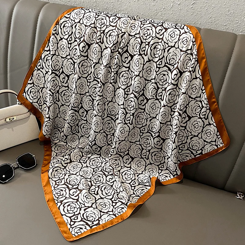 Print 70cm Silk Satin Headkerchief Women Luxury Design Neck Tie Scarf Female Hair Hand Wrist Foulard Shawl Hijab Bandana New