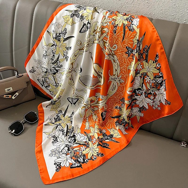 Print 70cm Silk Satin Headkerchief Women Luxury Design Neck Tie Scarf Female Hair Hand Wrist Foulard Shawl Hijab Bandana New