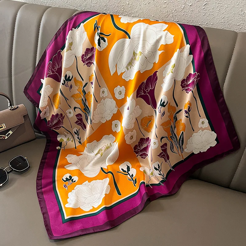 Print 70cm Silk Satin Headkerchief Women Luxury Design Neck Tie Scarf Female Hair Hand Wrist Foulard Shawl Hijab Bandana New