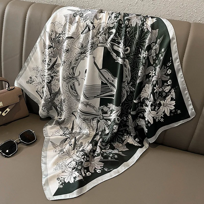 Print 70cm Silk Satin Headkerchief Women Luxury Design Neck Tie Scarf Female Hair Hand Wrist Foulard Shawl Hijab Bandana New