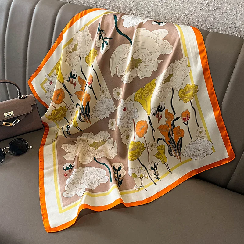 Print 70cm Silk Satin Headkerchief Women Luxury Design Neck Tie Scarf Female Hair Hand Wrist Foulard Shawl Hijab Bandana New