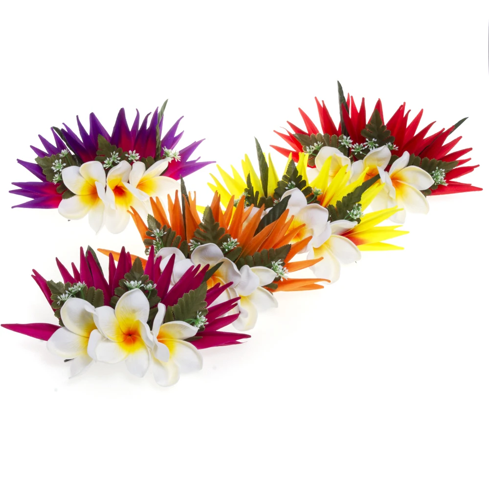 Artificial Silk Bird of Paradise Plumeria Hawaiian Foam Flower Hair Clip Decorative Hairpin Accessories for Women Girls KN-HC004