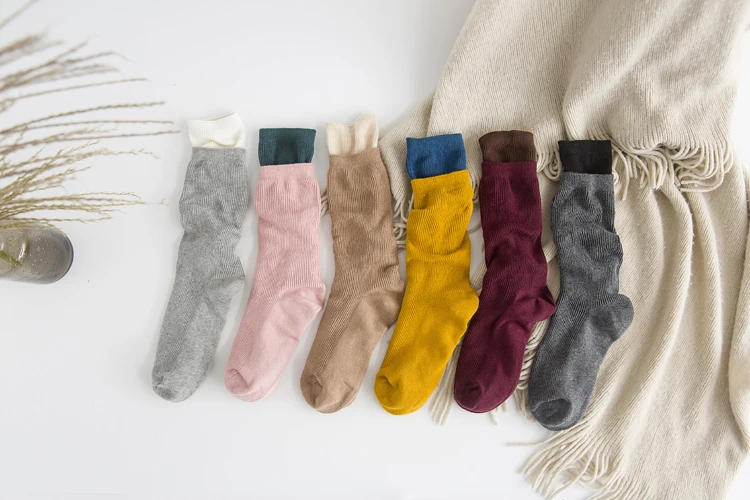 Colorful School Girls Loose Long Socks Women Cotton Knitting Crew Socks Woman Socks Japanese Fashion Casual Colllege Style 1Pair