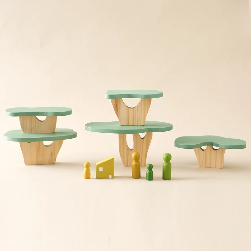 Montessori Wooden Tree Block Toys for Children Ornament Decoration Baby Stacking 3D Toy Wooden Blocks  Stacker Balancing Games