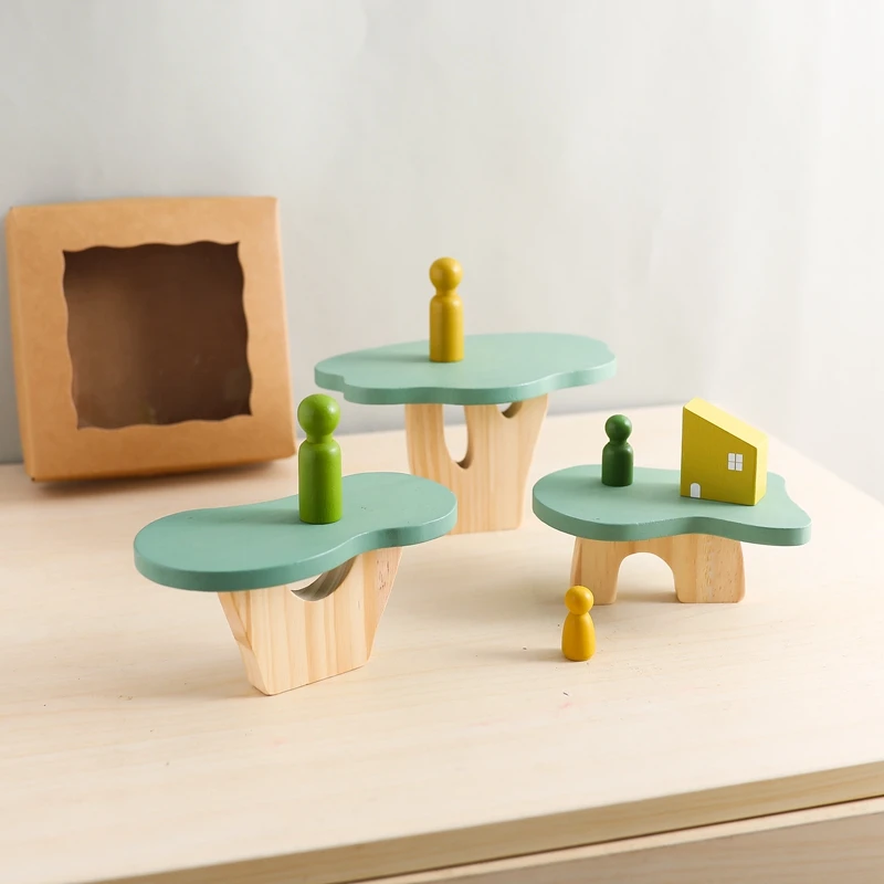 Montessori Wooden Tree Block Toys for Children Ornament Decoration Baby Stacking 3D Toy Wooden Blocks  Stacker Balancing Games