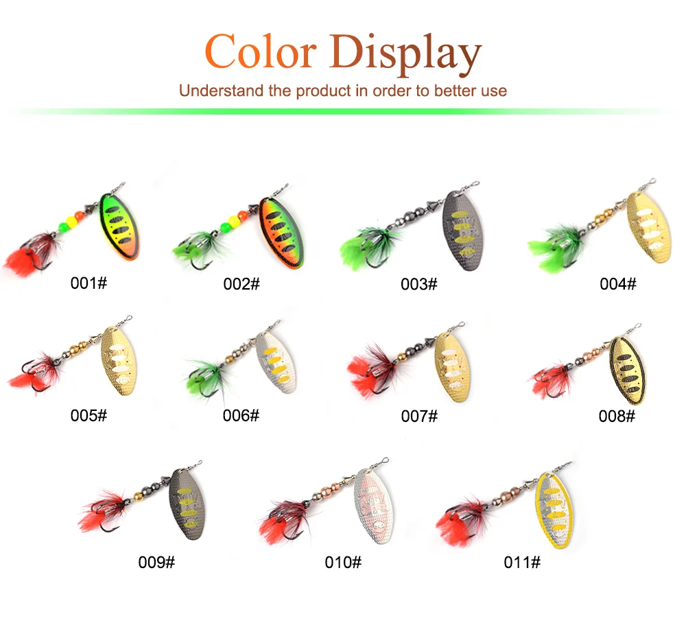 FTK 1pc Spinner Bait 8g/14g/20g Metal Fishing Lure Hard Bait Spoon Lures with Feather Treble Hooks Carp Pike Fishing Tackle