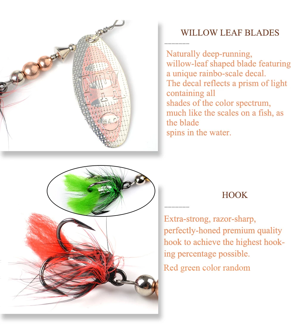 FTK 1pc Spinner Bait 8g/14g/20g Metal Fishing Lure Hard Bait Spoon Lures with Feather Treble Hooks Carp Pike Fishing Tackle