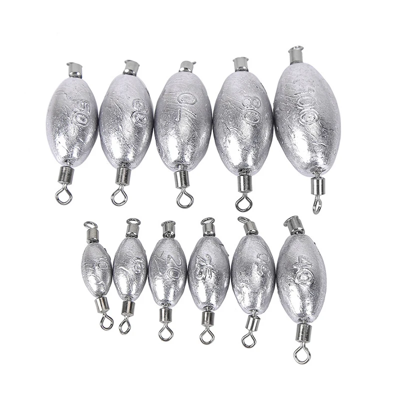 Lead Sinker With Fishing Swivel 10g/20g/25g/30g/40g/50g/60g/70g/80g/100g Olive Shaped Lead Weights Fishing Tackle Accessories