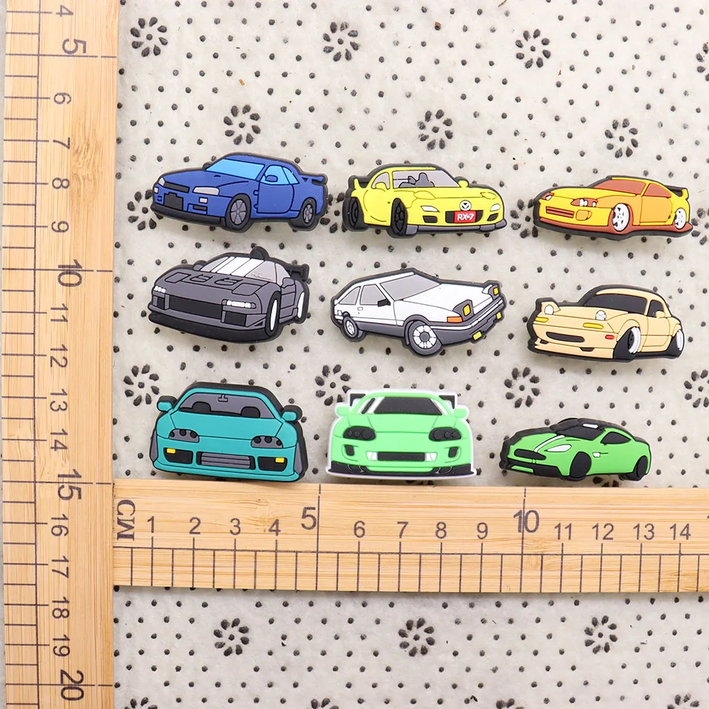 Single Sale 1PCS PVC Cute Cartoon Shoe Charms Kawaii Colorful Kinds Of Cars Buckle Clog Hole Slipper Accessories Decorations