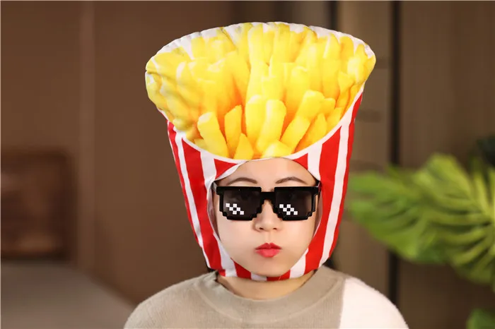Cartoon Plush Headwear Cosplay Party Funny Eggplant Food Hat Cap Pineapple Popcorn Chips Headdress Photo Performance Prop