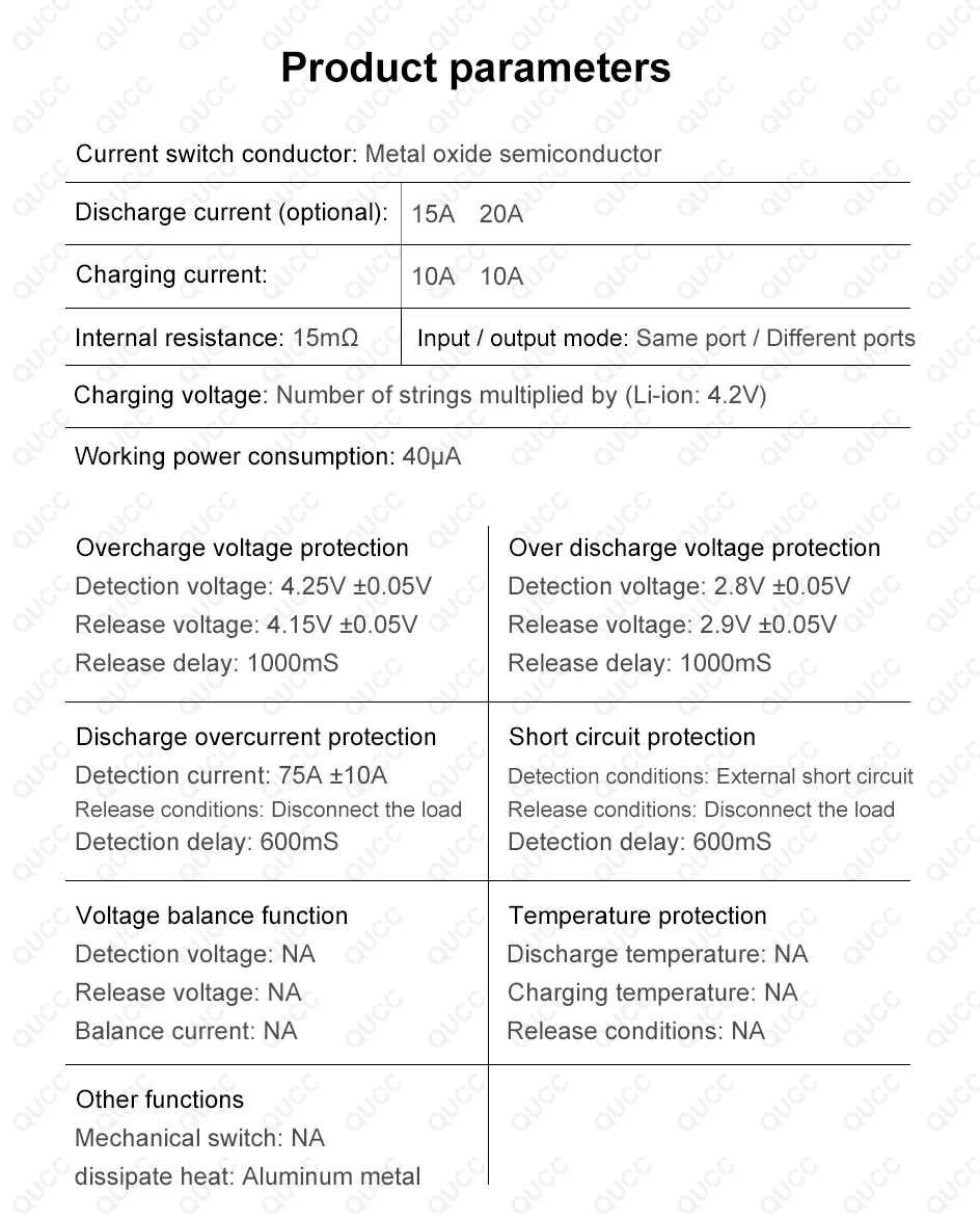 Qucc Li Ion 10S 13S 14S 15A 20A BMS 48V 36V 18650 Battery Pack Electric Toy Electric Scooter Electric Moped Power Battery BMS