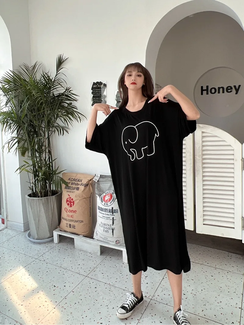 Fdfklak Cute Cartoon Nightwear Dress Women Nightshirt New Loose Plus Fat Modal Nightgowns Female Summer Nightdress 110 Kg Wear