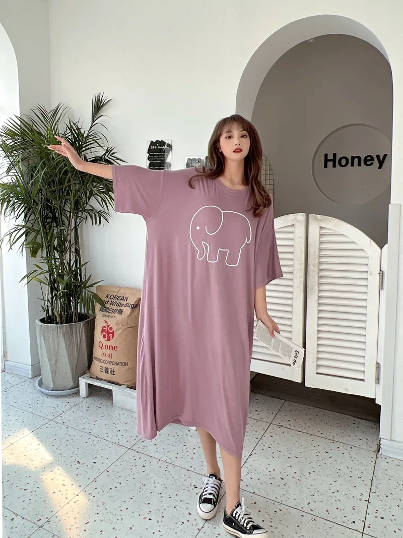Fdfklak Cute Cartoon Nightwear Dress Women Nightshirt New Loose Plus Fat Modal Nightgowns Female Summer Nightdress 110 Kg Wear