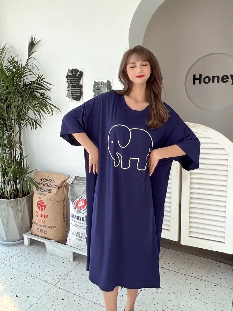 Fdfklak Cute Cartoon Nightwear Dress Women Nightshirt New Loose Plus Fat Modal Nightgowns Female Summer Nightdress 110 Kg Wear
