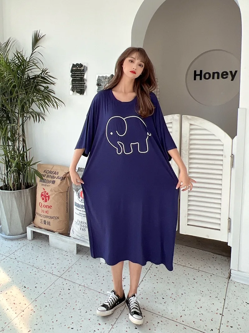 Fdfklak Cute Cartoon Nightwear Dress Women Nightshirt New Loose Plus Fat Modal Nightgowns Female Summer Nightdress 110 Kg Wear