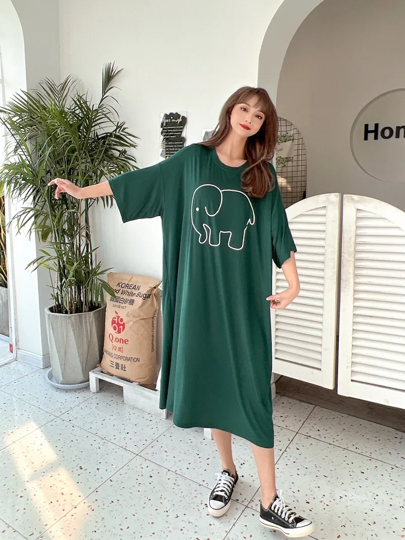 Fdfklak Cute Cartoon Nightwear Dress Women Nightshirt New Loose Plus Fat Modal Nightgowns Female Summer Nightdress 110 Kg Wear