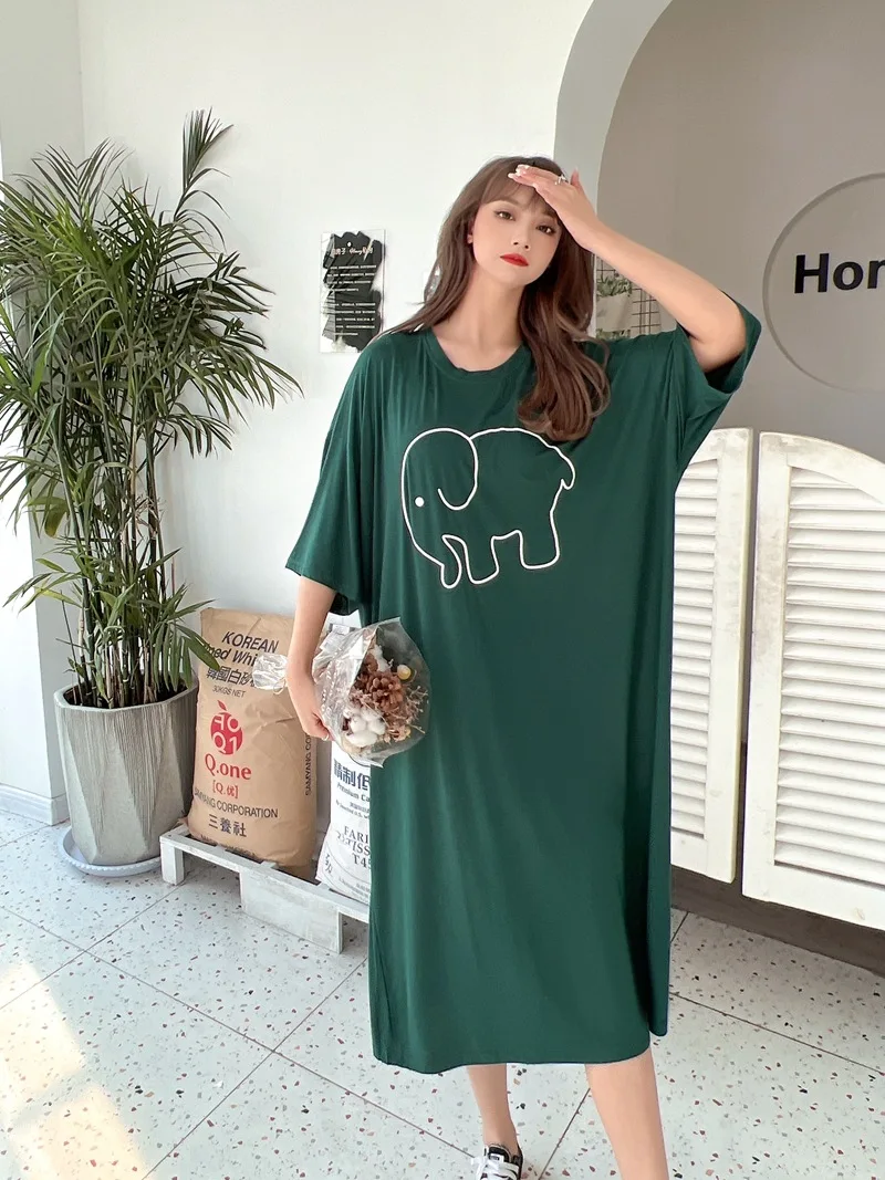 Fdfklak Cute Cartoon Nightwear Dress Women Nightshirt New Loose Plus Fat Modal Nightgowns Female Summer Nightdress 110 Kg Wear