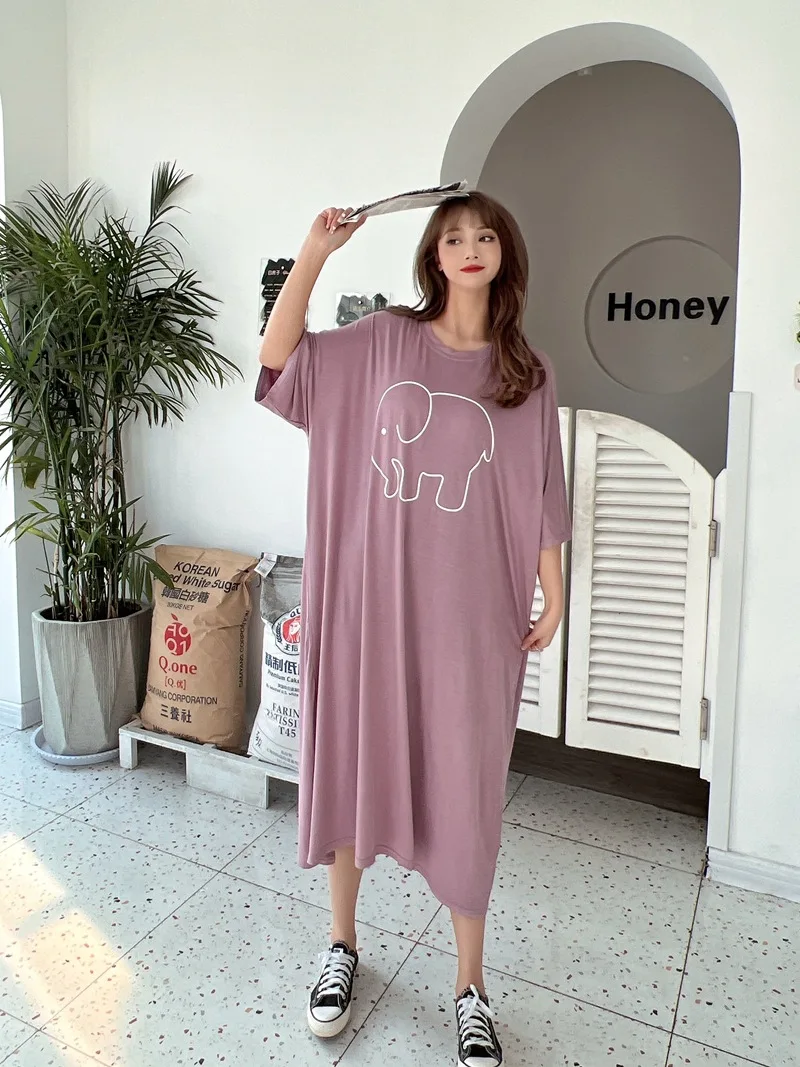 Fdfklak Cute Cartoon Nightwear Dress Women Nightshirt New Loose Plus Fat Modal Nightgowns Female Summer Nightdress 110 Kg Wear