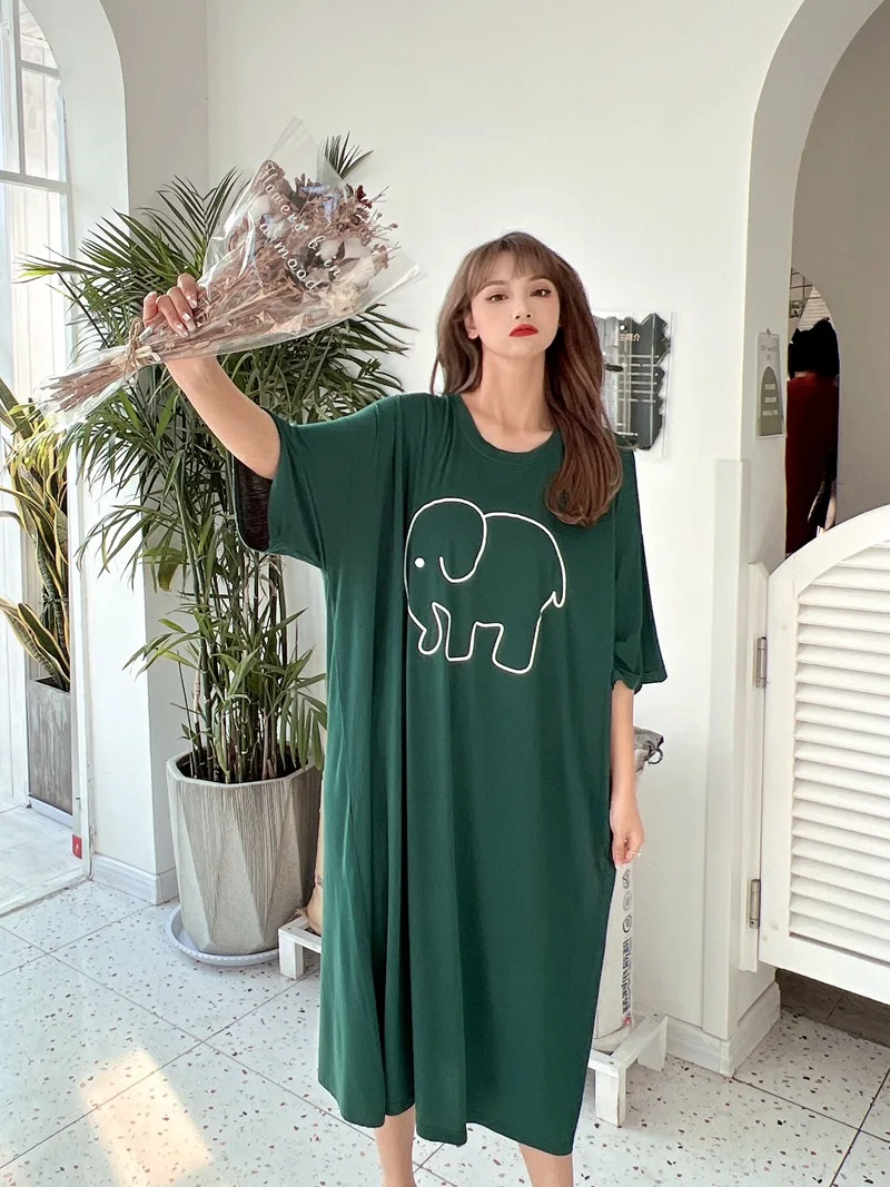 Fdfklak Cute Cartoon Nightwear Dress Women Nightshirt New Loose Plus Fat Modal Nightgowns Female Summer Nightdress 110 Kg Wear