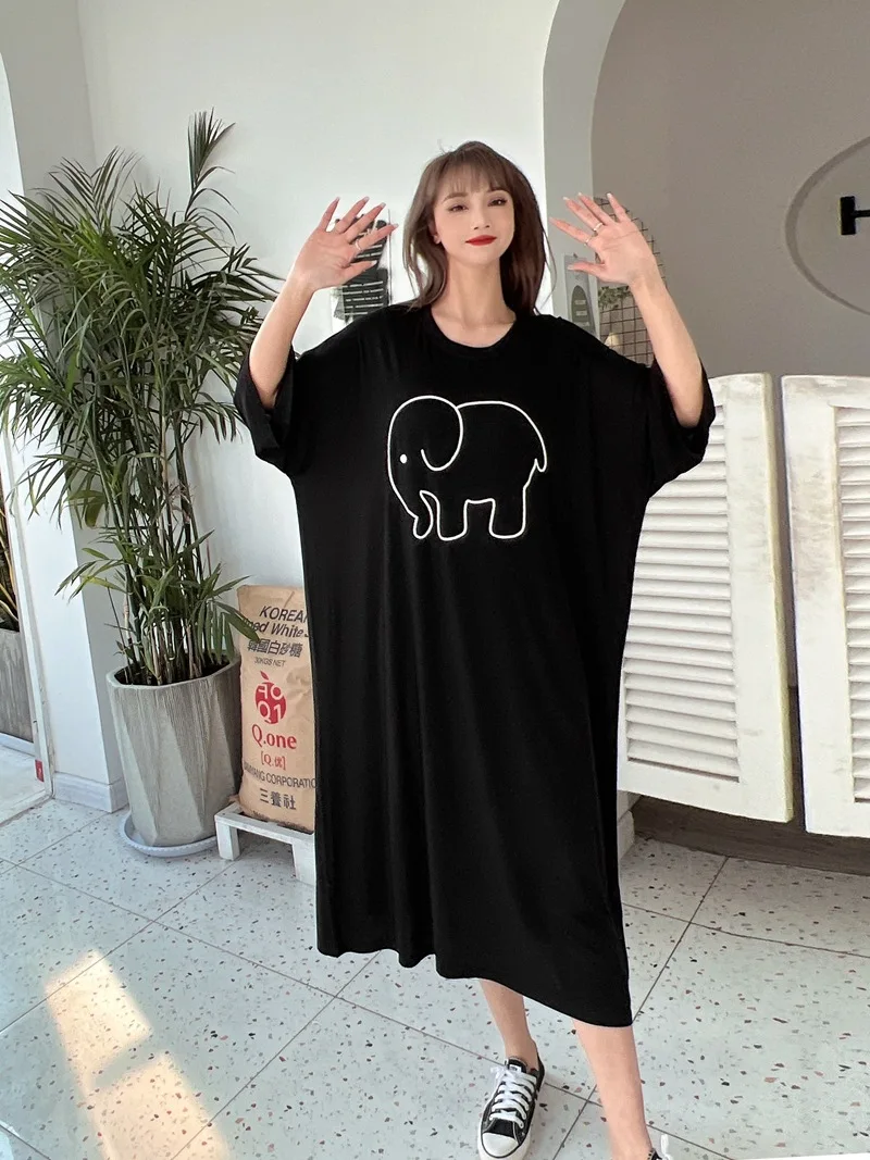 Fdfklak Cute Cartoon Nightwear Dress Women Nightshirt New Loose Plus Fat Modal Nightgowns Female Summer Nightdress 110 Kg Wear