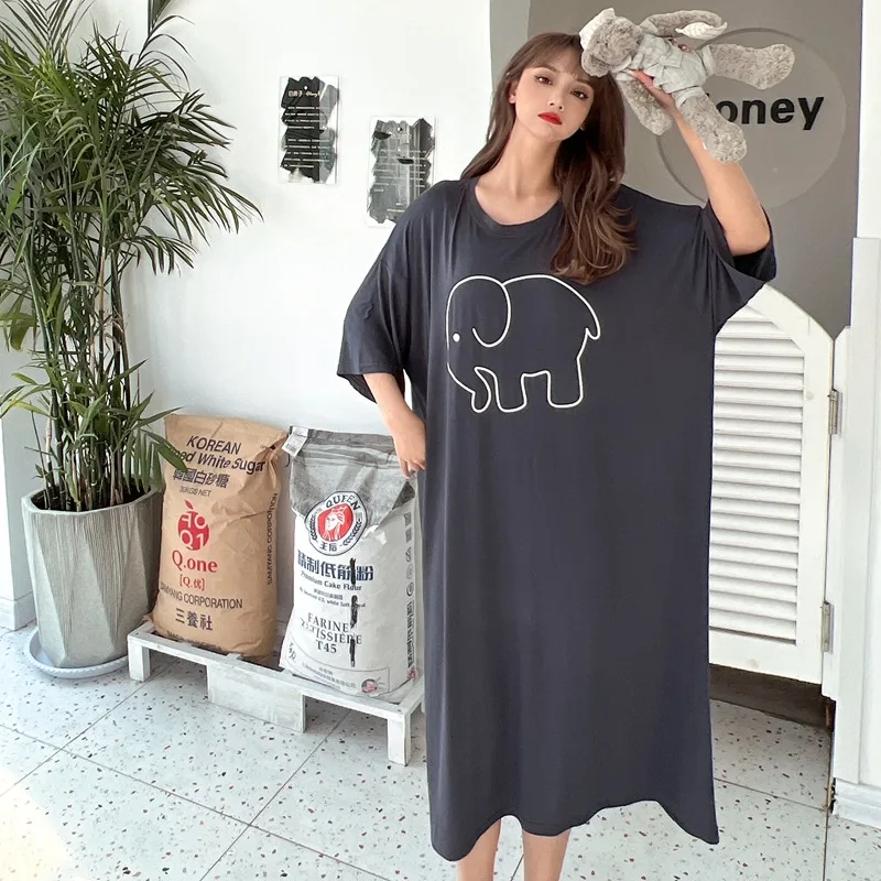 Fdfklak Cute Cartoon Nightwear Dress Women Nightshirt New Loose Plus Fat Modal Nightgowns Female Summer Nightdress 110 Kg Wear