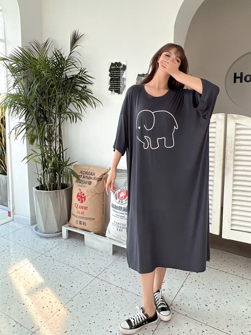 Fdfklak Cute Cartoon Nightwear Dress Women Nightshirt New Loose Plus Fat Modal Nightgowns Female Summer Nightdress 110 Kg Wear