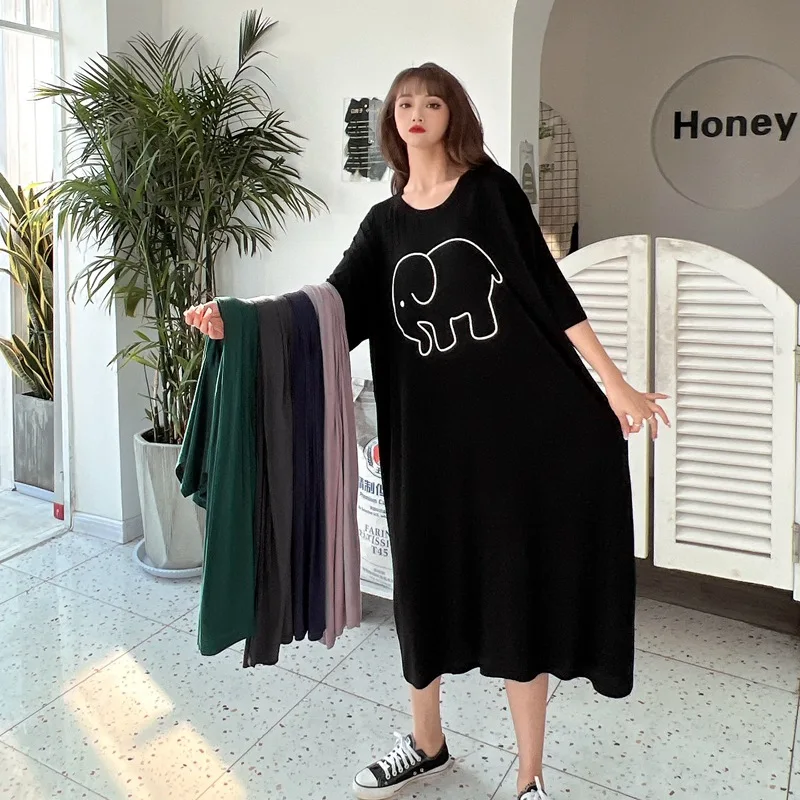 Fdfklak Cute Cartoon Nightwear Dress Women Nightshirt New Loose Plus Fat Modal Nightgowns Female Summer Nightdress 110 Kg Wear
