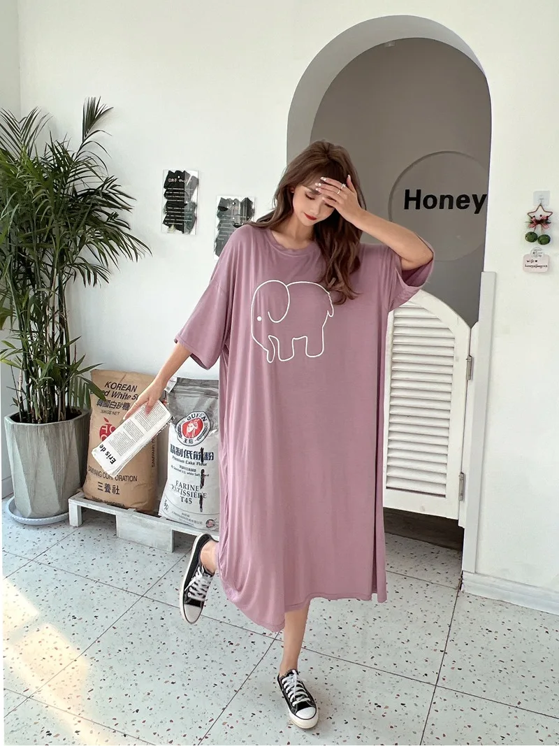 Fdfklak Cute Cartoon Nightwear Dress Women Nightshirt New Loose Plus Fat Modal Nightgowns Female Summer Nightdress 110 Kg Wear