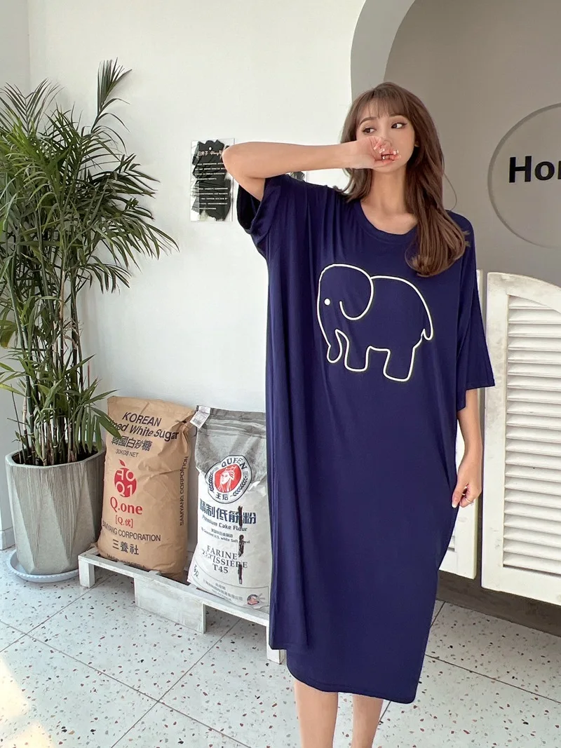 Fdfklak Cute Cartoon Nightwear Dress Women Nightshirt New Loose Plus Fat Modal Nightgowns Female Summer Nightdress 110 Kg Wear