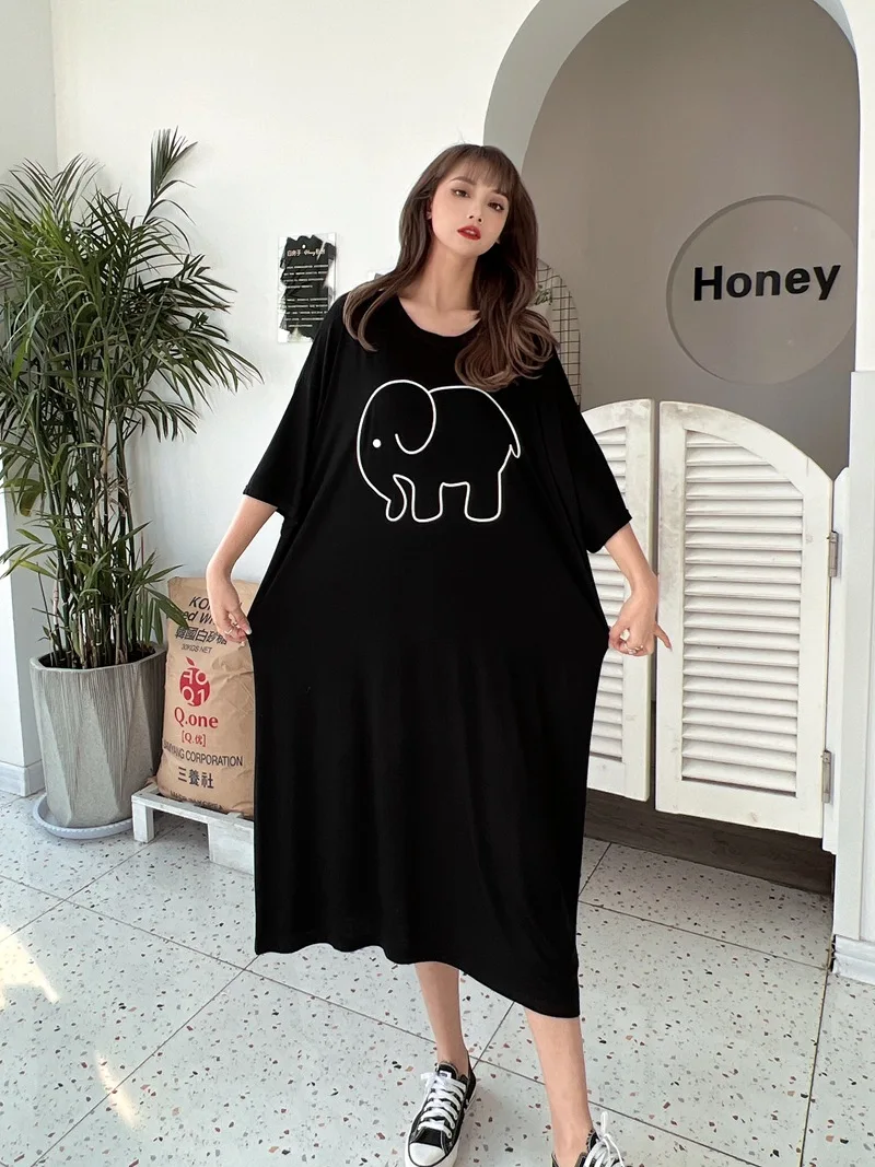 Fdfklak Cute Cartoon Nightwear Dress Women Nightshirt New Loose Plus Fat Modal Nightgowns Female Summer Nightdress 110 Kg Wear