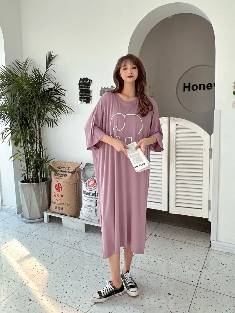 Fdfklak Cute Cartoon Nightwear Dress Women Nightshirt New Loose Plus Fat Modal Nightgowns Female Summer Nightdress 110 Kg Wear