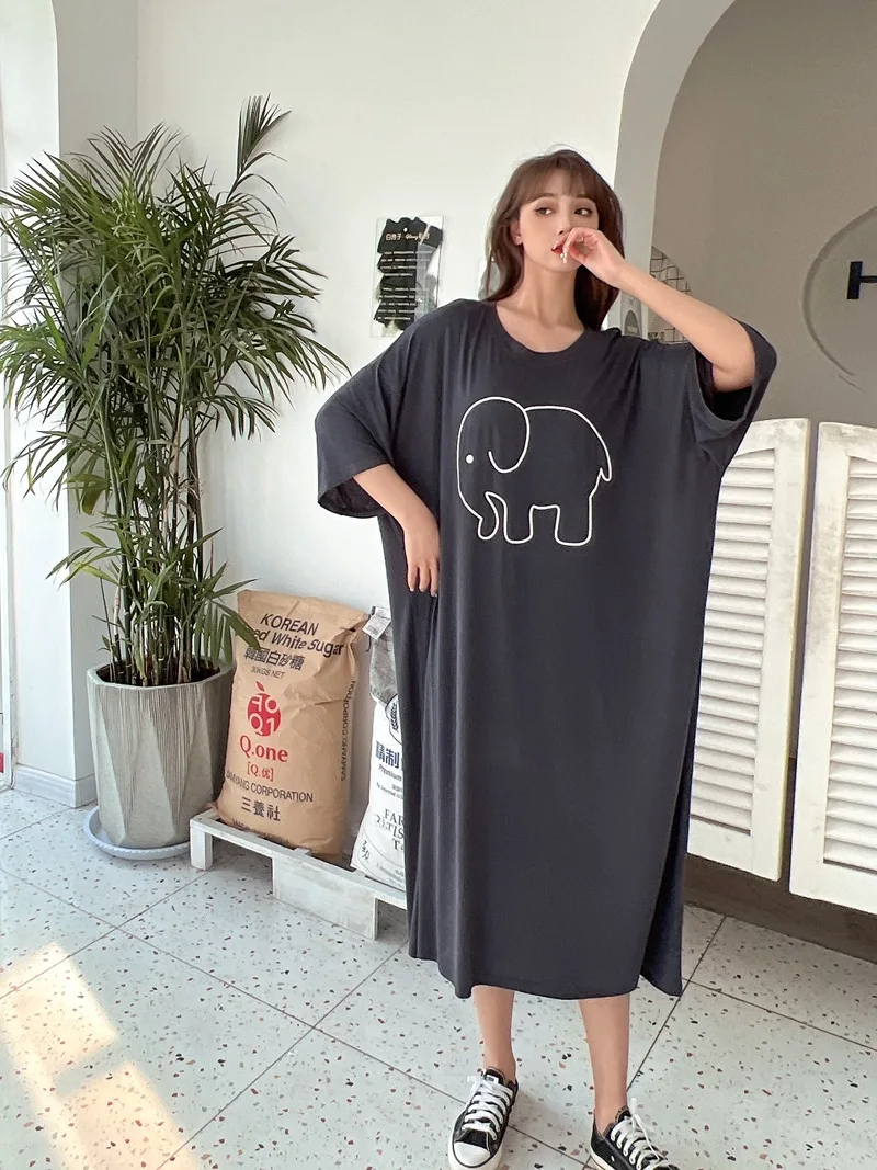 Fdfklak Cute Cartoon Nightwear Dress Women Nightshirt New Loose Plus Fat Modal Nightgowns Female Summer Nightdress 110 Kg Wear
