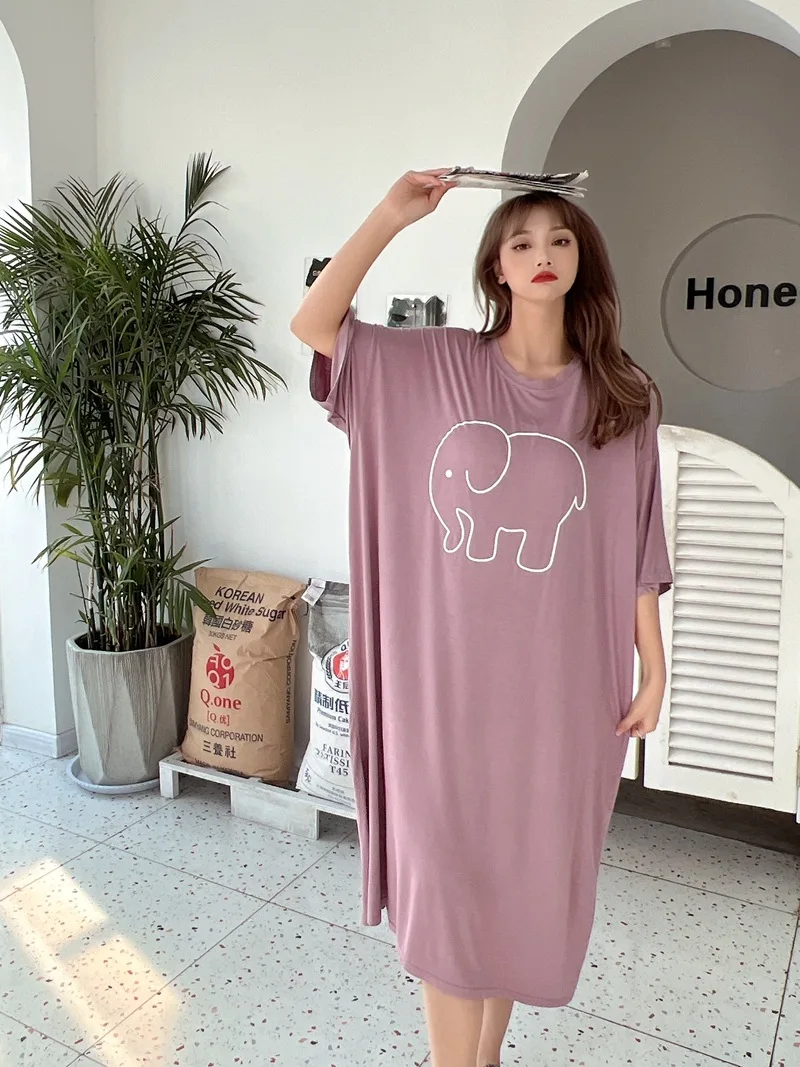 Fdfklak Cute Cartoon Nightwear Dress Women Nightshirt New Loose Plus Fat Modal Nightgowns Female Summer Nightdress 110 Kg Wear