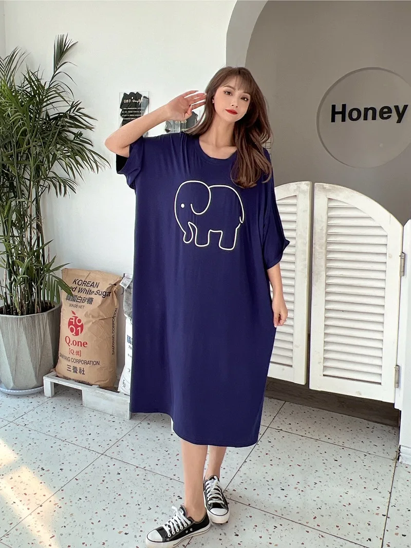 Fdfklak Cute Cartoon Nightwear Dress Women Nightshirt New Loose Plus Fat Modal Nightgowns Female Summer Nightdress 110 Kg Wear