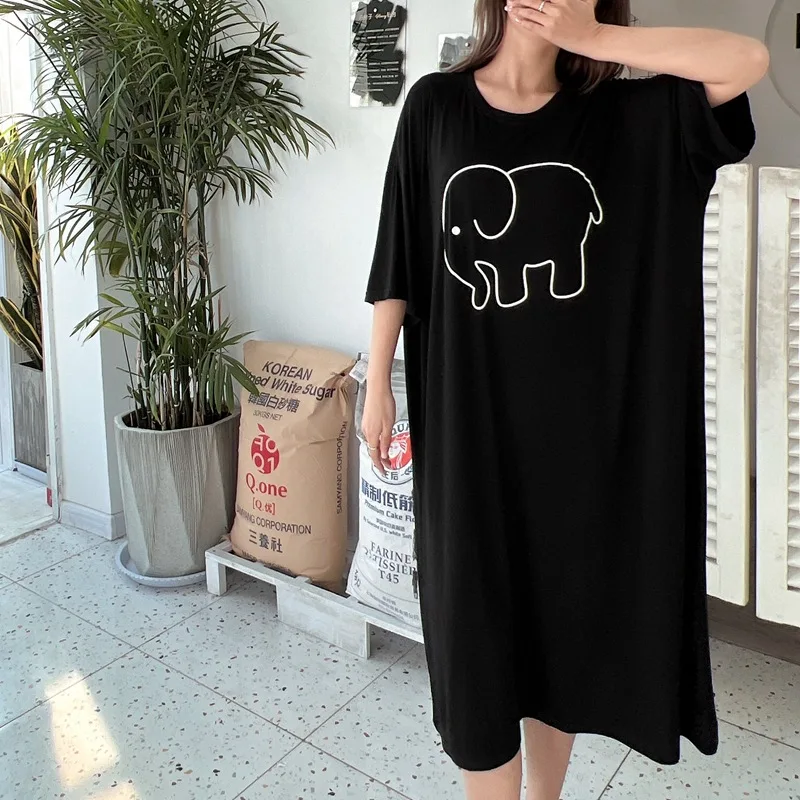 Fdfklak Cute Cartoon Nightwear Dress Women Nightshirt New Loose Plus Fat Modal Nightgowns Female Summer Nightdress 110 Kg Wear