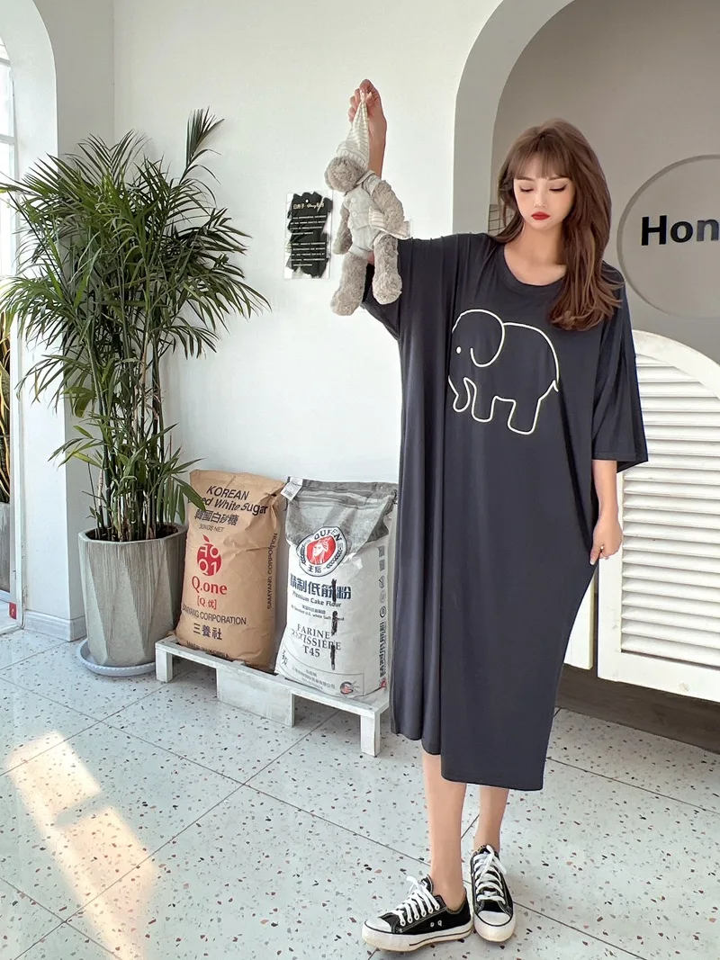 Fdfklak Cute Cartoon Nightwear Dress Women Nightshirt New Loose Plus Fat Modal Nightgowns Female Summer Nightdress 110 Kg Wear