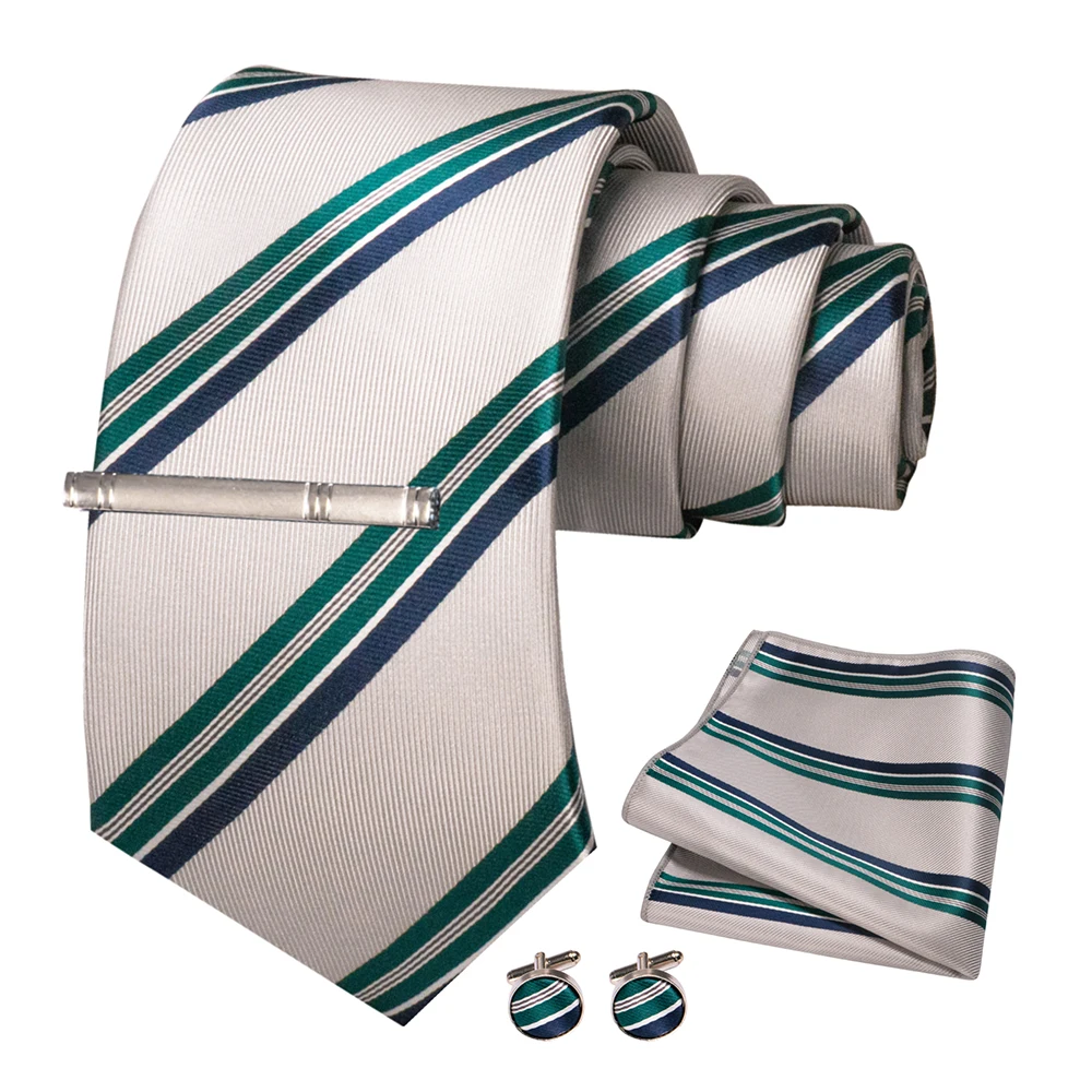 JEMYGINS Men Green Ties Striped Tie Paisley Wedding Tie For Men Necktie Hanky Cufflink Set Party Business Fashion Designer